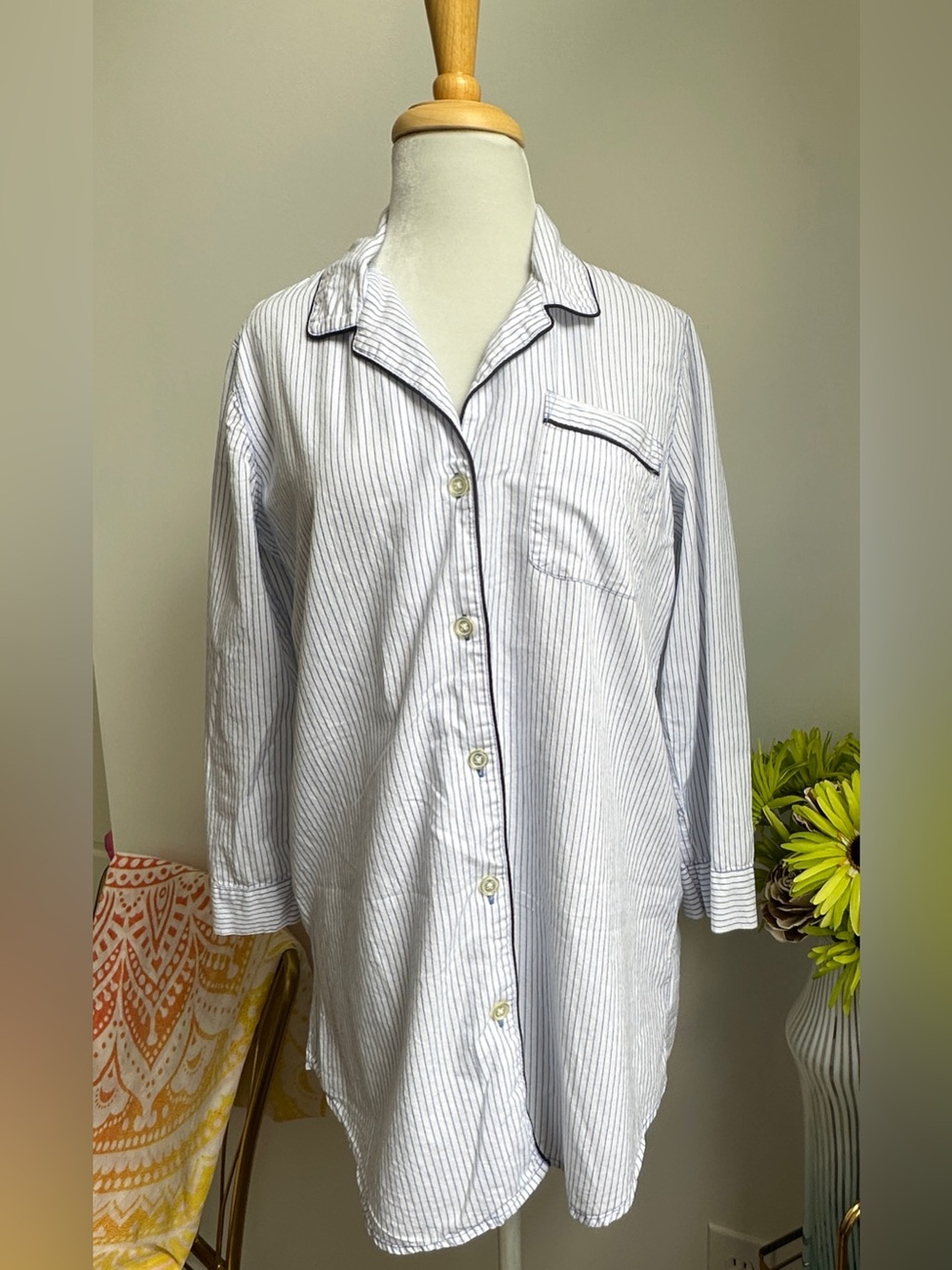 Gap Body Pin Striped Button-Down Nightshirt